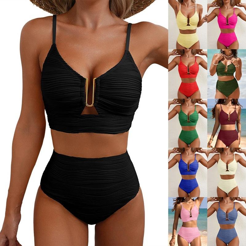 1Set Solid-color sexy gathered bikini swimsuit for women for beach wear