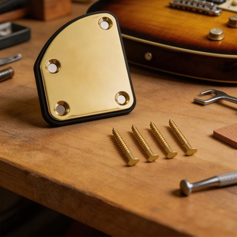Multifunctionele Gitaarhalsplaat met Pad, 4-Gats Afgeschuinde Versterkingshardware en Schroeven voor Reparatie-, Vervangings- en Herbouwwerk