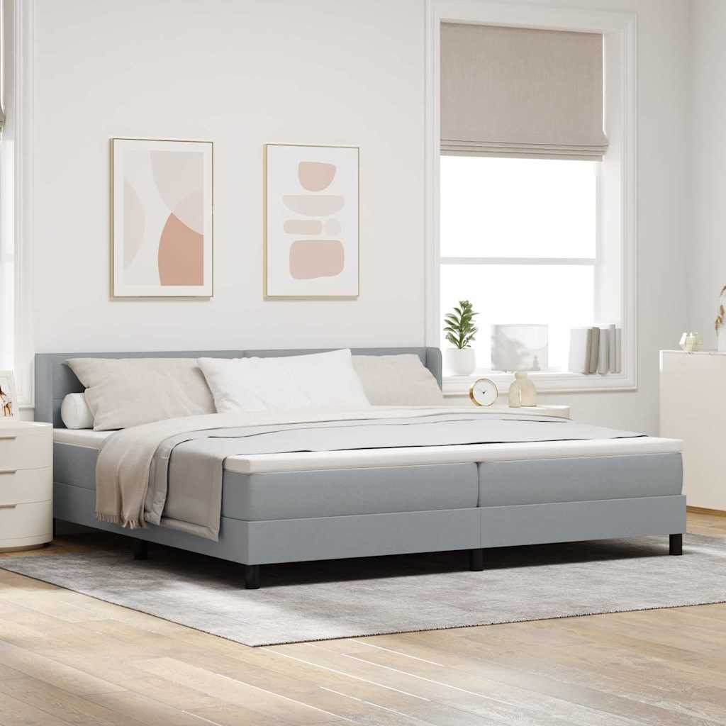 Box Spring Bed with Headboard Light Gray 200 X 200 Cm Fabric