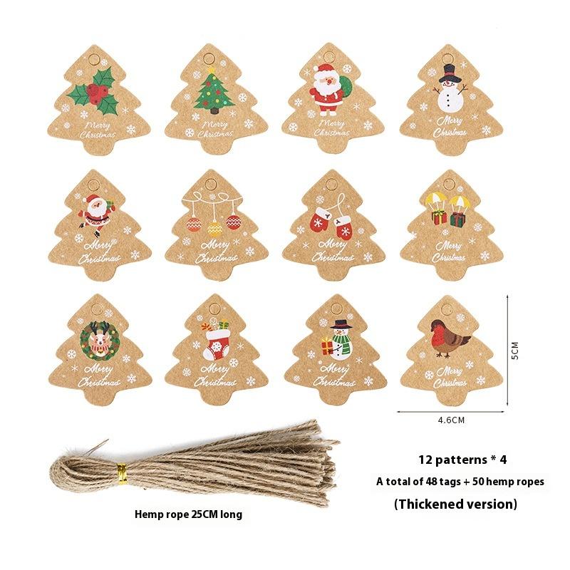 48Pcs Xmas Tree Tags Gift Bags Hanging Kraft Paper Tag Retro Christmas Candy Cookies Packaging Supplies Noel Navidad Decoration