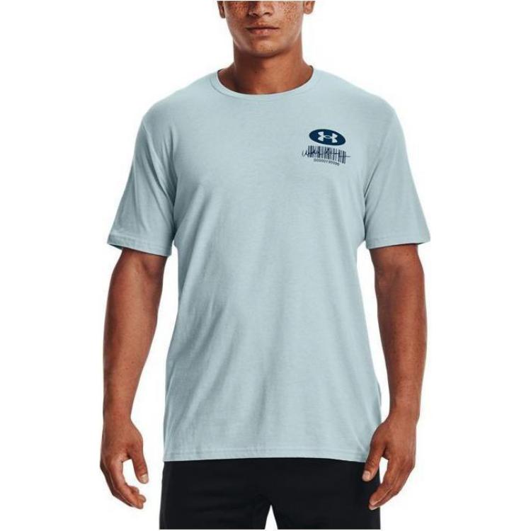 Under Armour Letter Logo Print Loose Fit Round Neck Sports T-Shirt Men Tops Blue 1370527-478