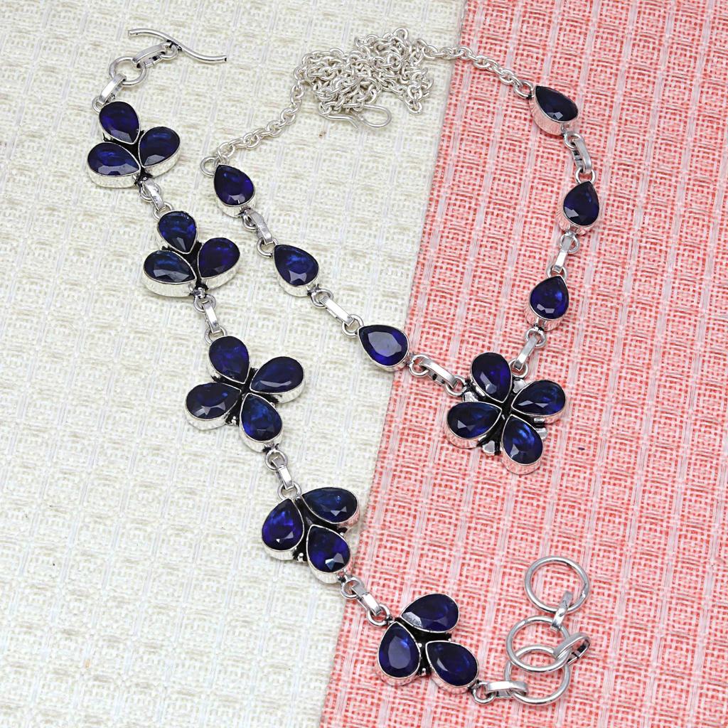 Tanzanite Quartz Gemstone Women's Unisex Jewelry Necklace Set 18-20''
