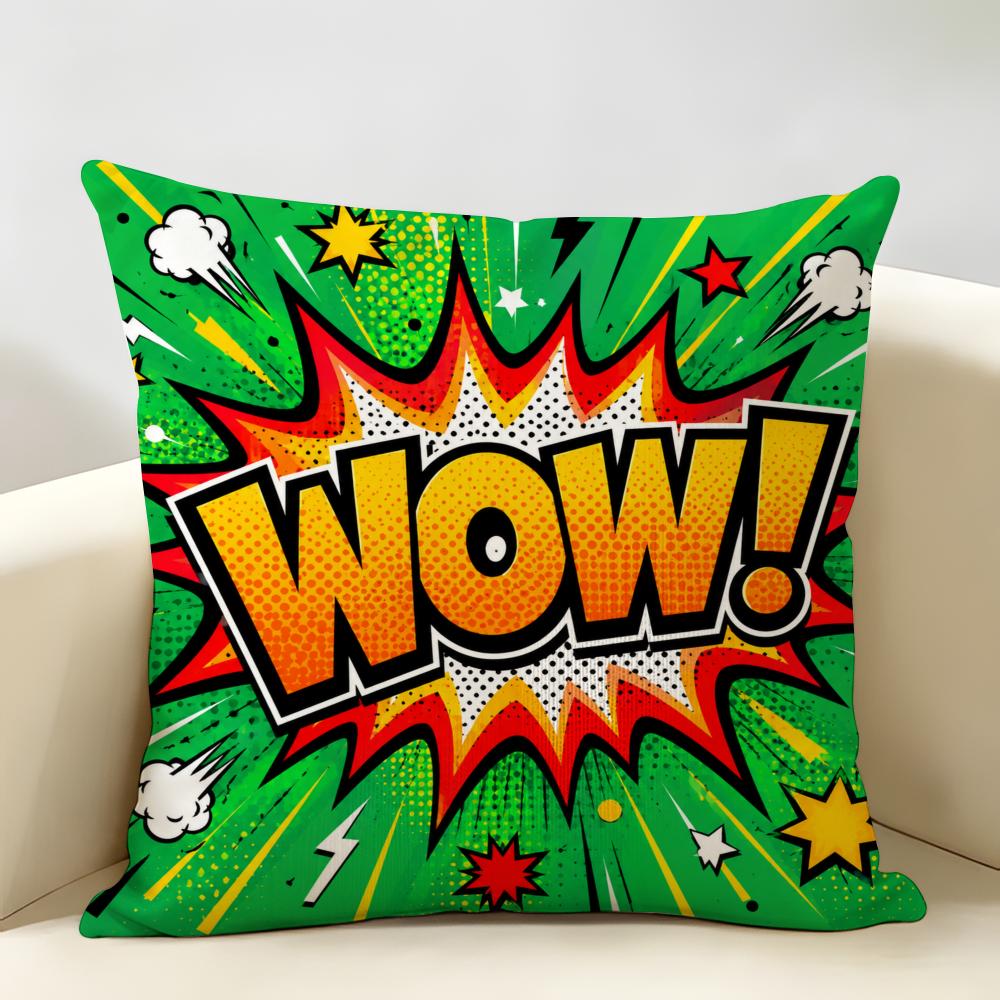 Comic Bubbles Pop Art Cushion Cover Durable Hypoallergenic Organic Linen Pillow Cover Short Size Washable SkinFriendly