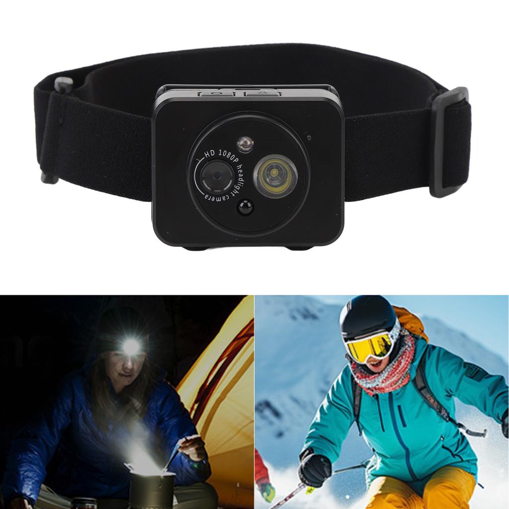 Head Mounted Body Video Camera LED Headlamp 1080P Head Mounted Action Camera Rechargeable 2MP Intelligent Sensing for Camping