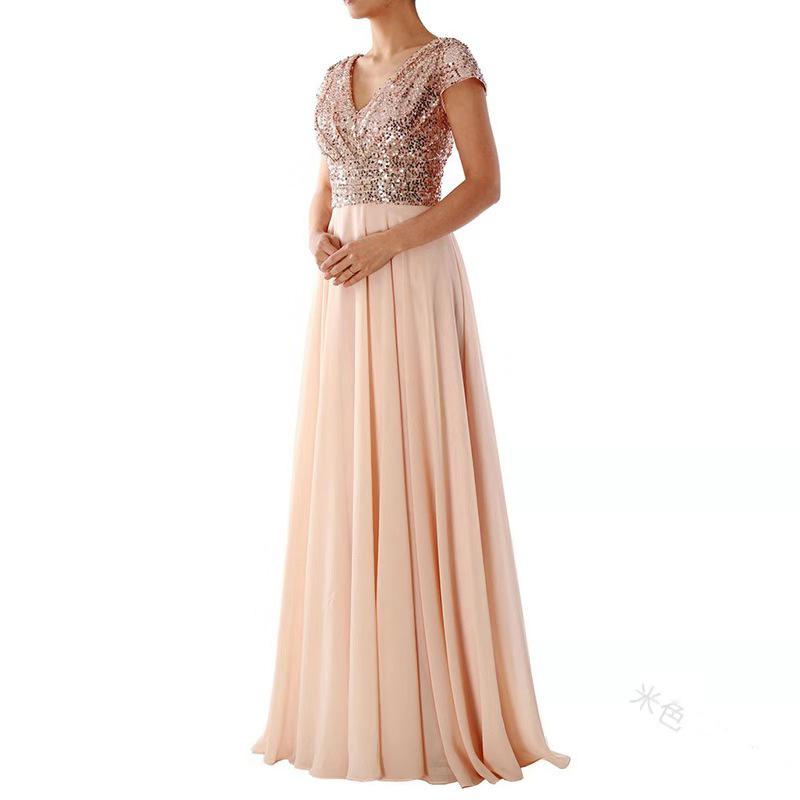 Elegant V-Neck Sequin Chiffon Sleeveless Dress for Spring/Summer 2025
