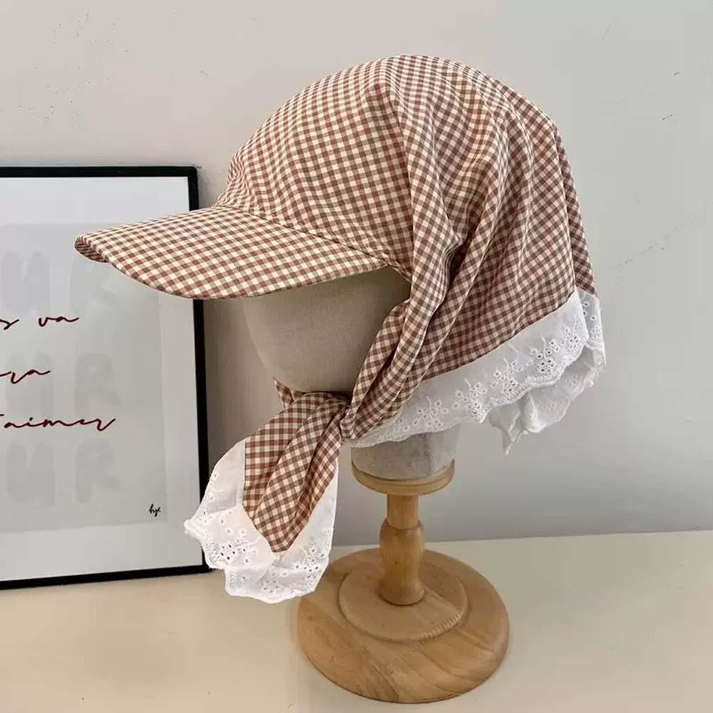Driving Rural Style Headscarf Baseball Hat Plaid Cotton Triangle Headscarf Hat Soft Sunshade Scarf Peaked Cap Summer Outing