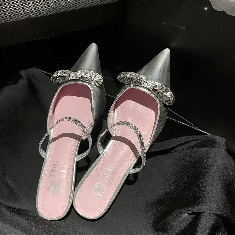 Women Patent Pink Slippers Spring Summer Flats  New Pointed Toe Dress Shoes Designer Elegant Shallow Party Zapatillas Mujer