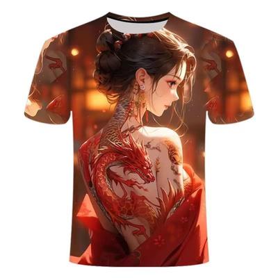 Summer 2024 New 3D Short Sleeved Fashionable Printed Personalized Beauty Trend Series Men's and Women's T-shirt Round Neck