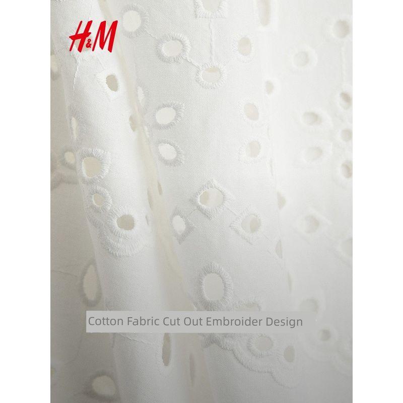 

HM Women s Skirt 2025 Summer New Arrival High Waist Dignified Hollow Embroider Flared Midi Dress 1285842 White 155/64(XS)