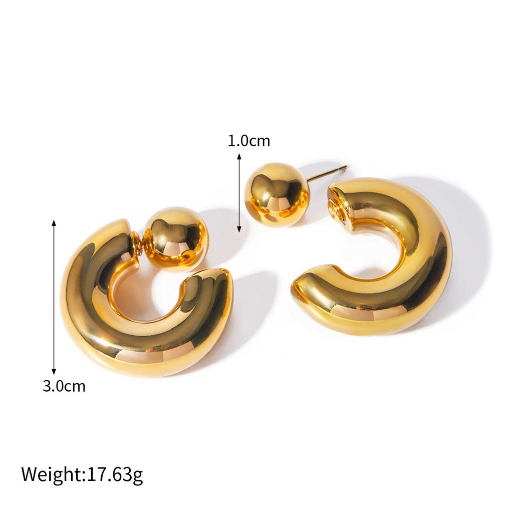 Yori Stainless Steel C Shape Round Chunky Unusual Earrings Jewelry Waterproof Metal Texture Attractive Women Accessories Gift