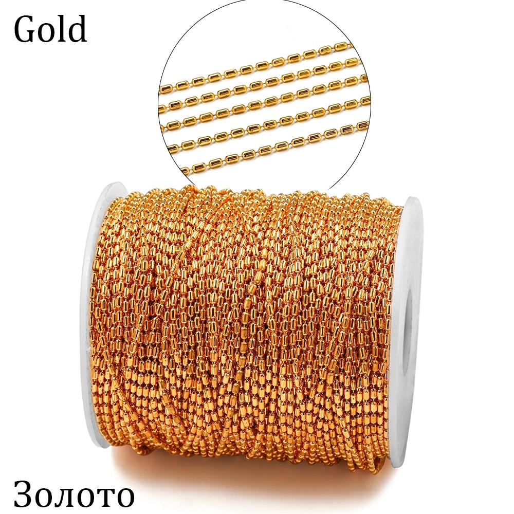 2 m/lote 1.5mm ouro cilíndrico contas de bambu bola salsicha correntes para diy colares pulseira jóias fazendo suprimentos acessórios