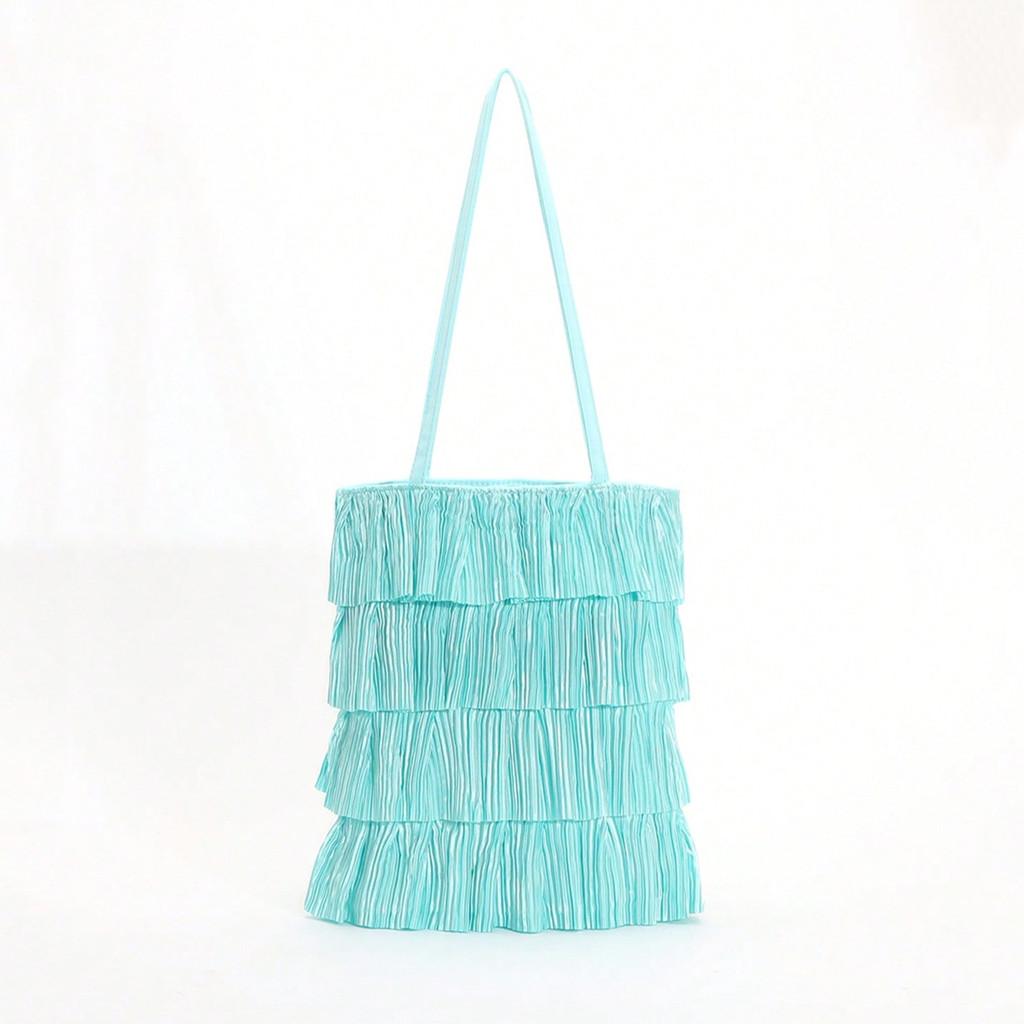 Polyester Wrinkled Tote Bag With Floral Embellishments For Daily Casual Wear