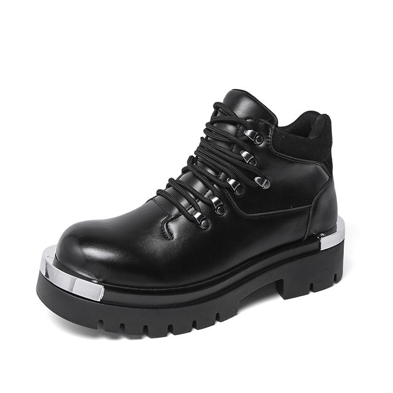 Men s Plus Size High-Top Leather Boots - Thick-Soled, Autumn/Winter Big-Toe Design 46 чёрный
