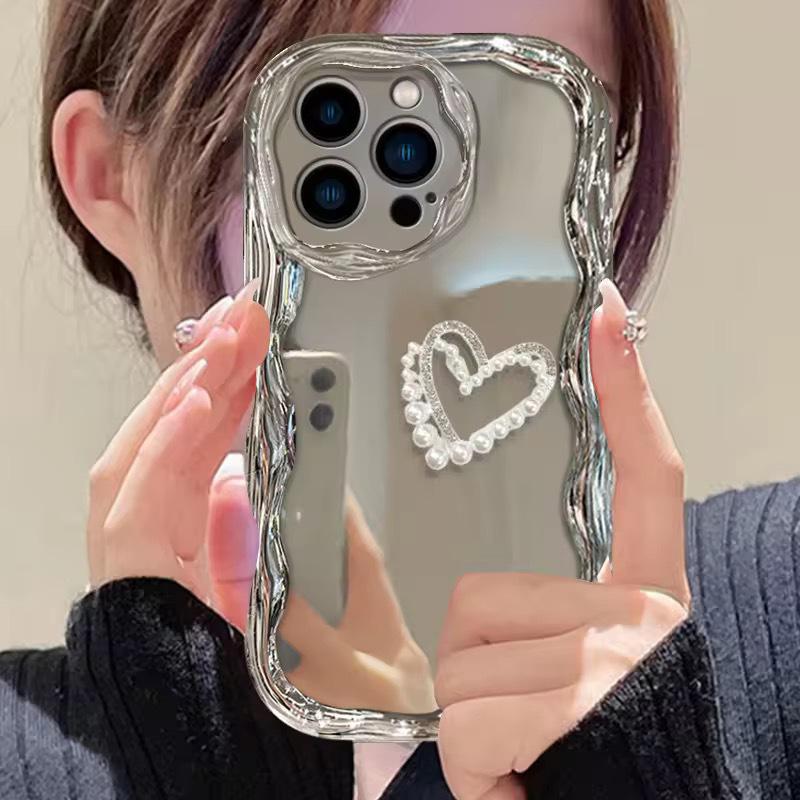 

Electroplated Cream Marble Heart iPhone 17 Pro Max Case Compatible with iPhone 15/14 11