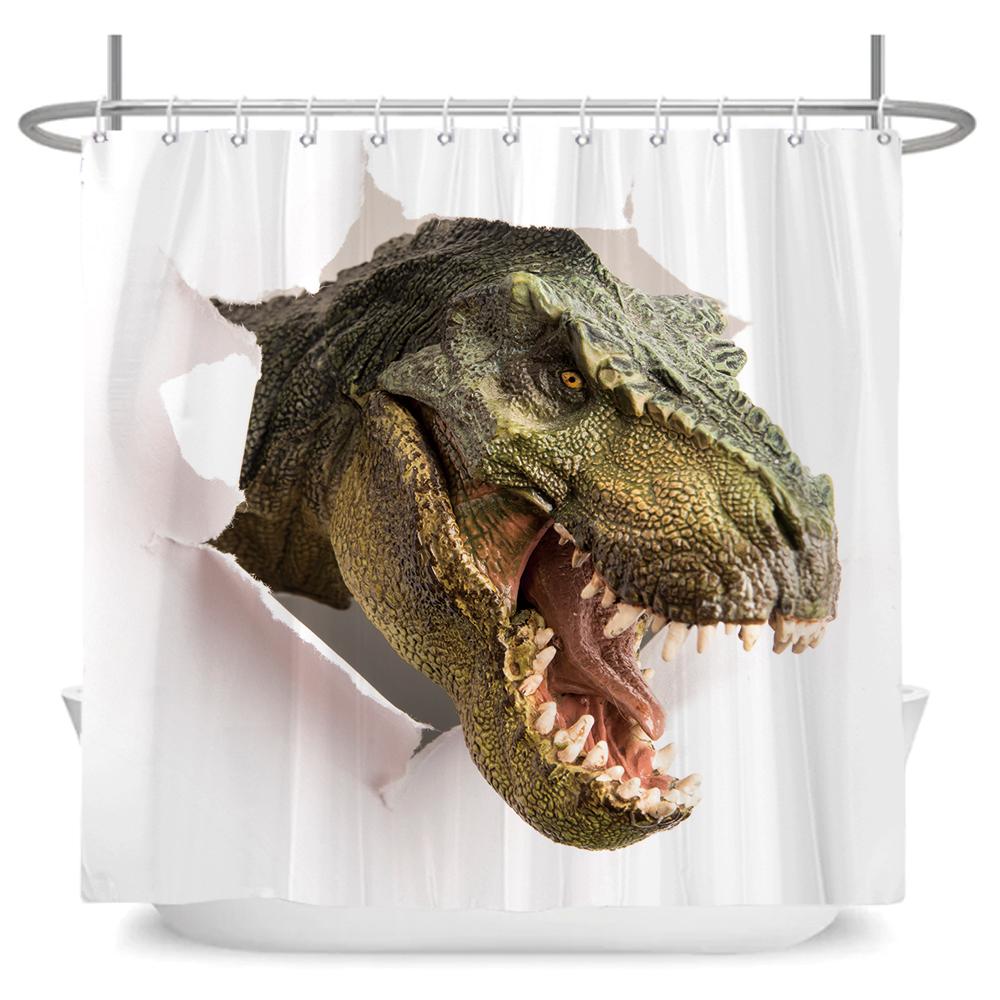 Funny Dinosaur Shower Curtain Bathroom Dino Cool for Kids Boys Silhouette Animal Cartoon White Fabric Bath Curtain Home Decor