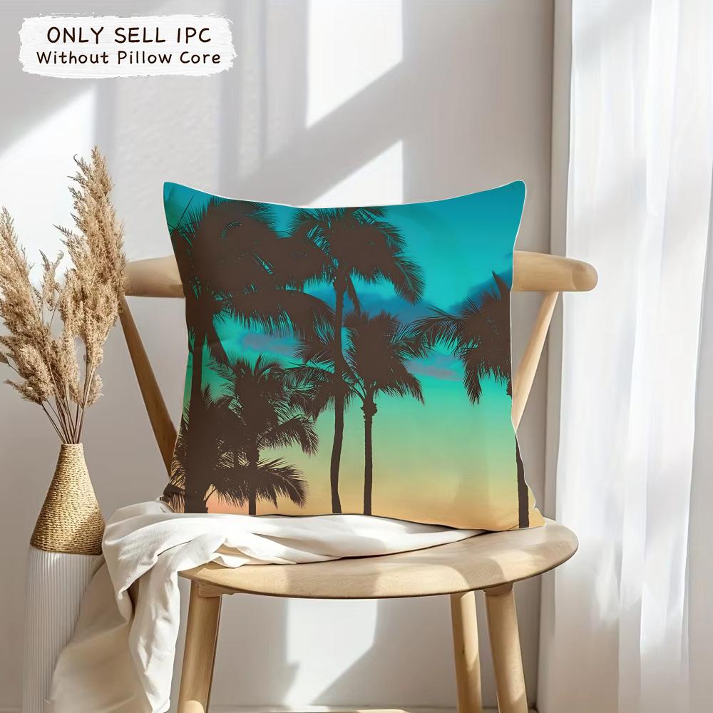 Tropical Scenery Cushion Cover Soft Plush Fabric Double-Sided Printed Sofa Cushion Cover For All Seasons Home Decor Gift