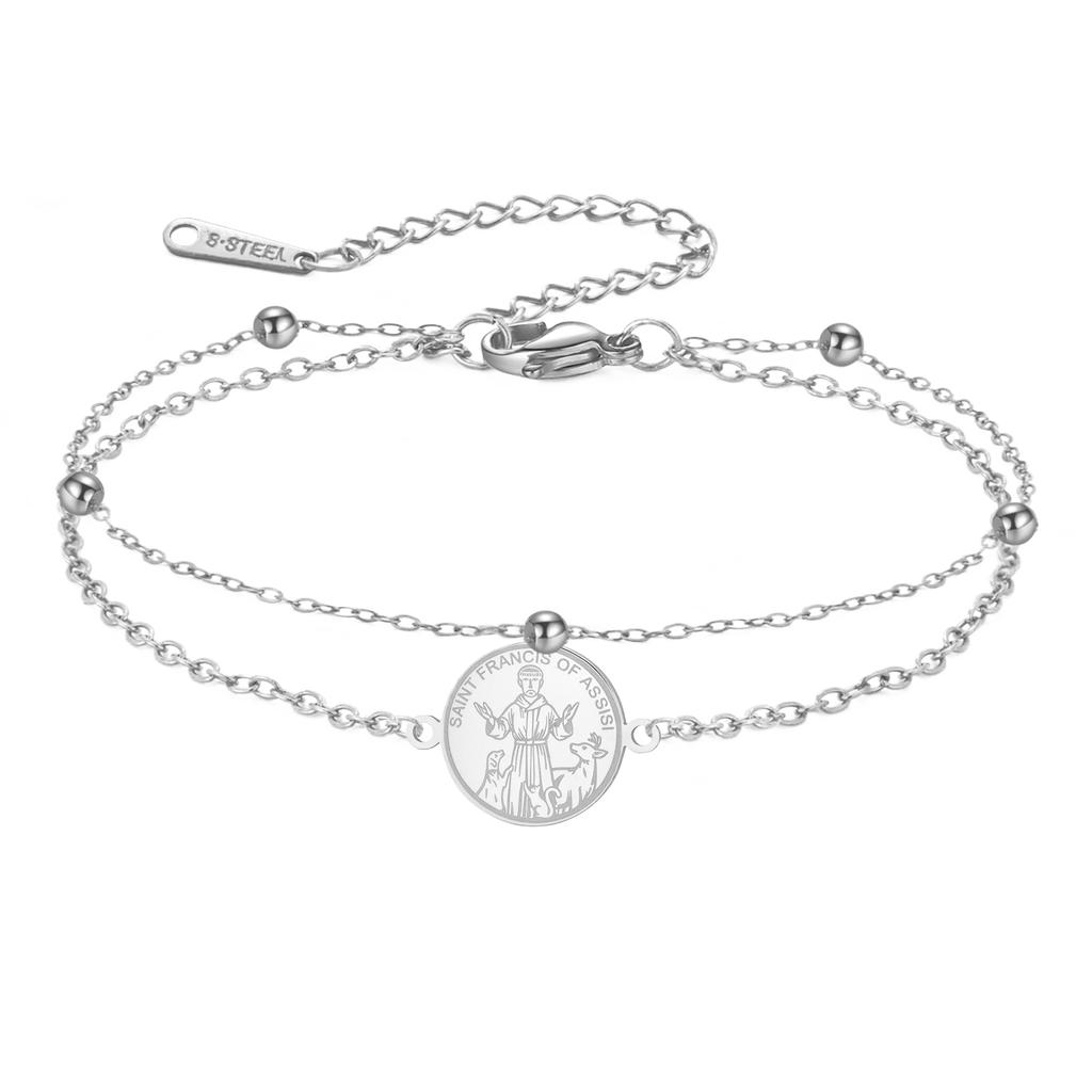 LIKGREAT Protection St.Francis Bracelet for Women Christian Catholic Amulet Stainless Steel Jewelry Valentine's Day Gifts
