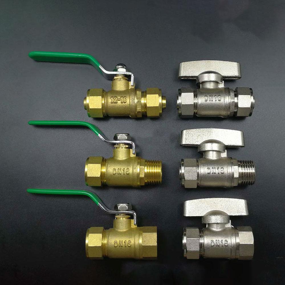 Brass Nickelage DN15 DN20 Male/Female Thread Ball Valve 1216/1418/1620/2025/2632 Pex Pipe Fitting Aluminum Plastic Pipe Fittings