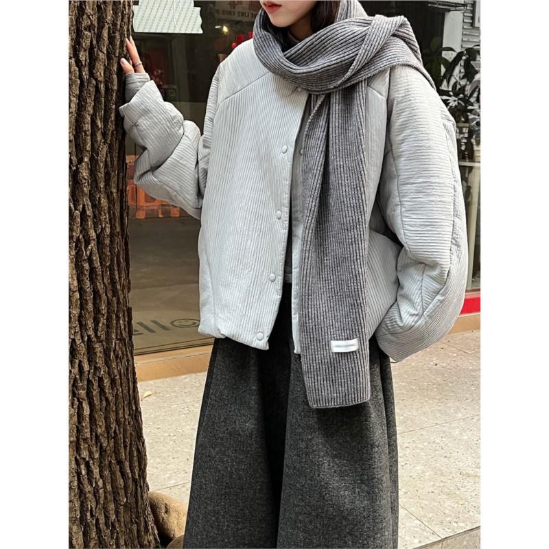 Johnature Einfache lockere lässige Baumwolljacke mit Rundhalsausschnitt und kurzen Ärmeln im koreanischen Stil für Damen, Winter, lässig, warm
