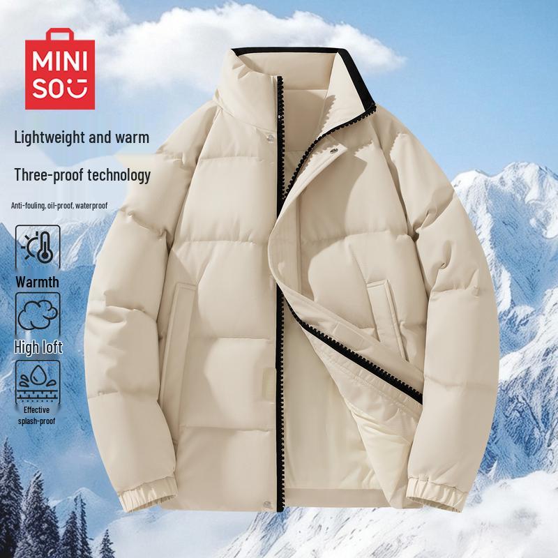 

MINISO Men s Winter Fleece-Lined Stand-Collar Padded Jacket L