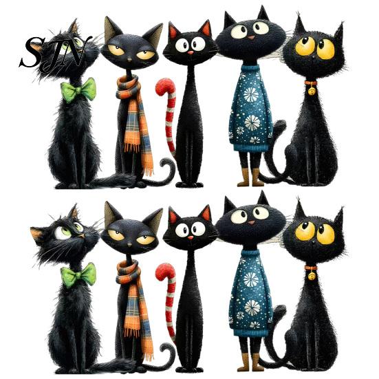 Easy Peel Glass Decals Halloween Cartoon Black Cat Static Sticker, PVC Window Decorative Removable Murals Decal, Waterproof Clings for Living Room