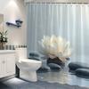 White Lotus & Gray Stones Shower Curtain - Zen Composition, Polyester, Machine Washable, Woven Bathroom Decor