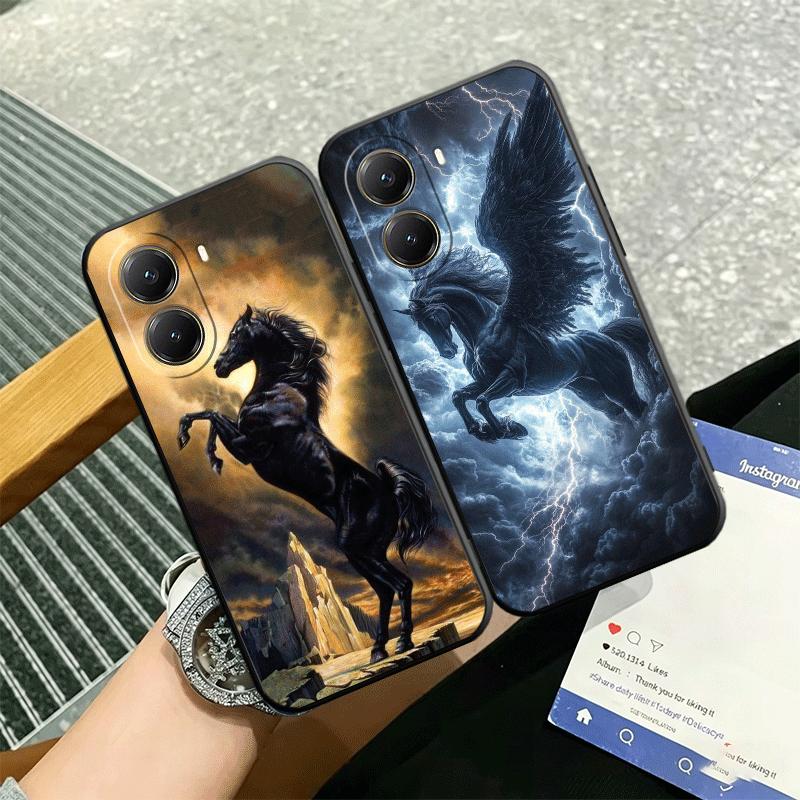 Black Horse Galloping Soft Phone Case for Xiaomi Poco X5 X6 X7 X8 Pro Max X3 F7 F8 Ultra M8 M7 M6 M5 Redmi 15 15C 14C 13C 12C X4