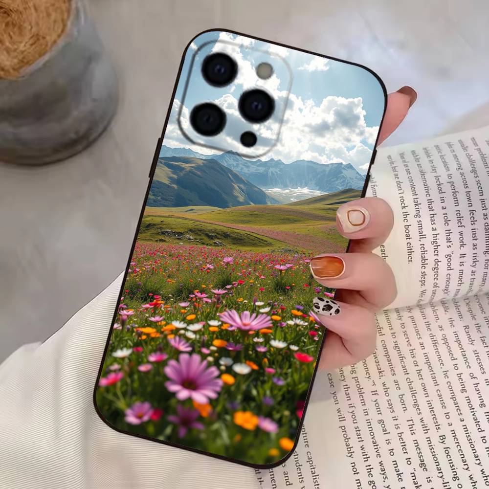 Mountain Forest Natural Flowers Laser Phone Case Silicone Soft For IPhone 17 16 15 14 13 12 11 X XR Plus Pro Max Plus