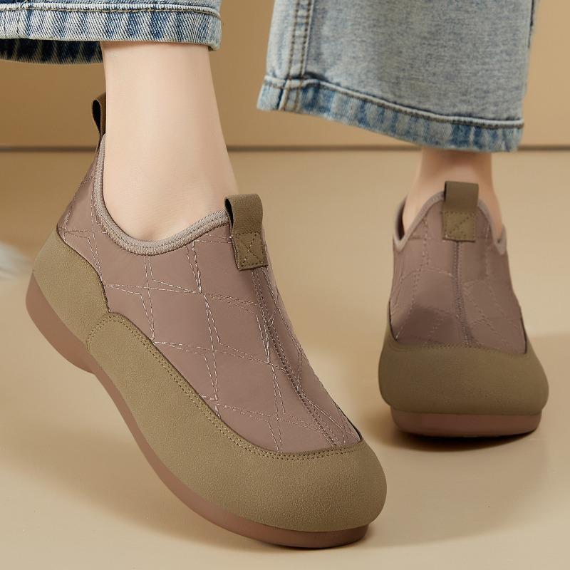 Women Quilted Fleece Lined Ankle Boots, Slip On Soft Sole Casual Lazy Mom Shoes