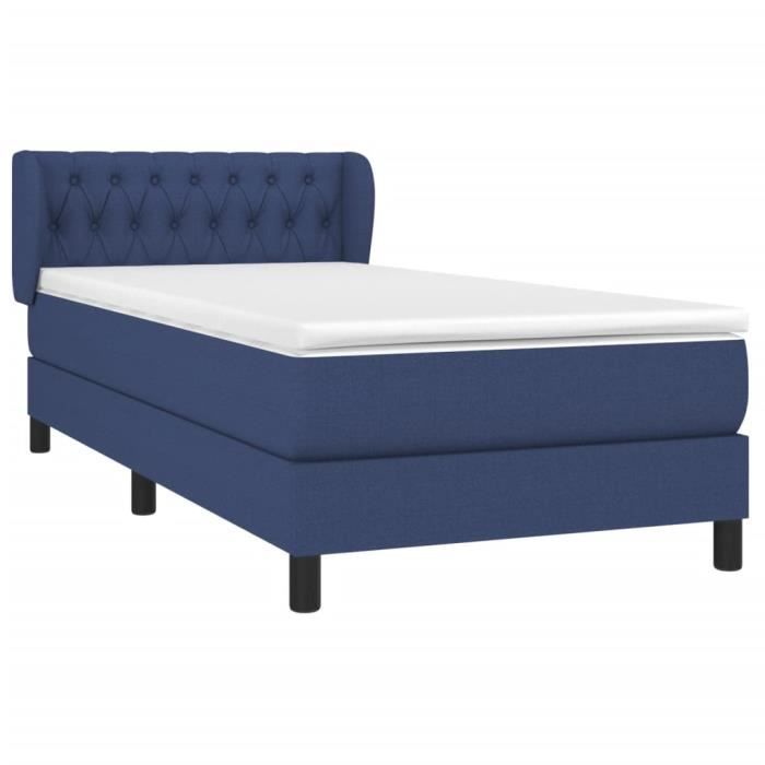 3126459 vidaXL Lit à sommier tapissier avec matelas Bleu 90x200 cm Tissu