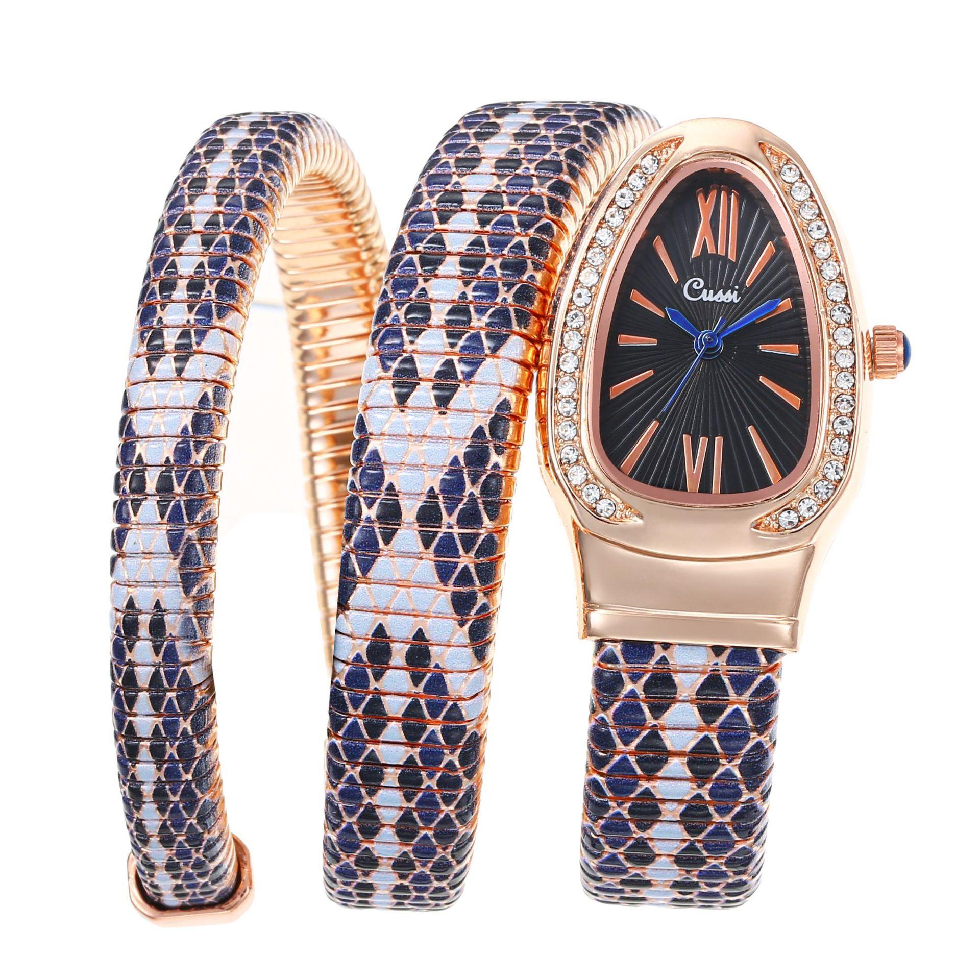 

Женские кварцевые часы со стразами и браслетом в виде змеи для женщин