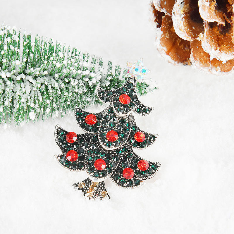 Crystal Christmas Tree Brooch Full Diamond Breastpin Christmas Gift Decoration for Women