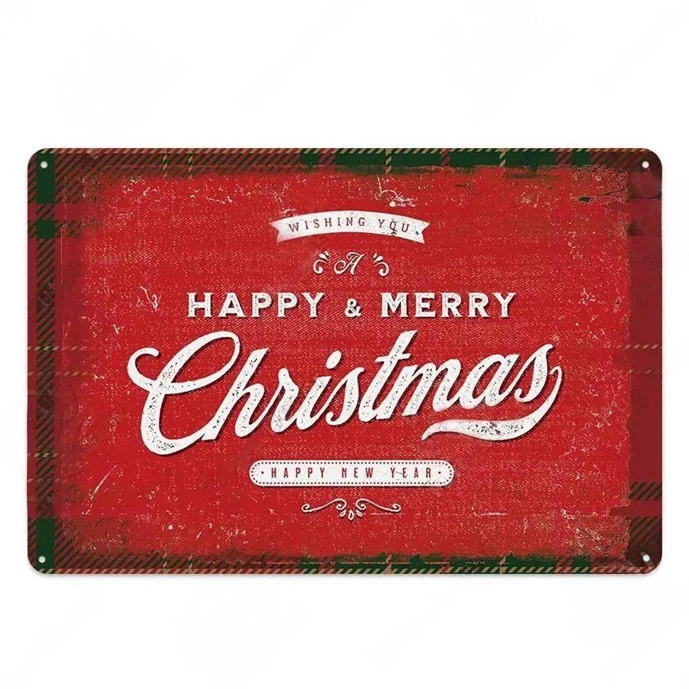 Vintage Christmas Metal Tin Sign Home Festive Wall Decor