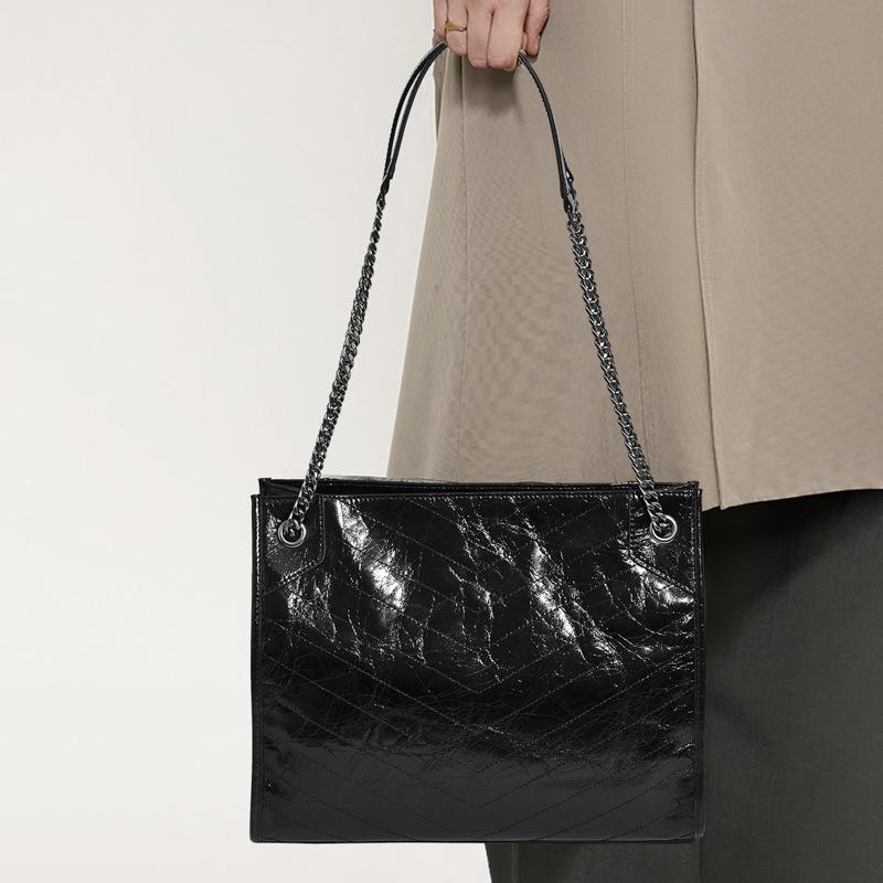 Damen 2025 Rindsleder Diamantkette Schulter Messenger Tote – Pendeltasche mit großem Fassungsvermögen