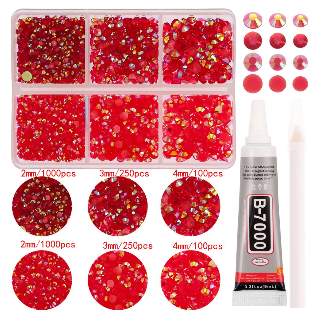 2/3/4mm Mix Size Sparkling Resin Imitate Diamond 2700pcs Smooth Back Adhesive Rhinestones Nail Art Fabrics with Diamond Pen Glue