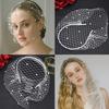Beadwork Wedding Forehead Veil Headband Short Bridal Veil Wedding Event Headpiece for Bride Puff Veil for Engagement