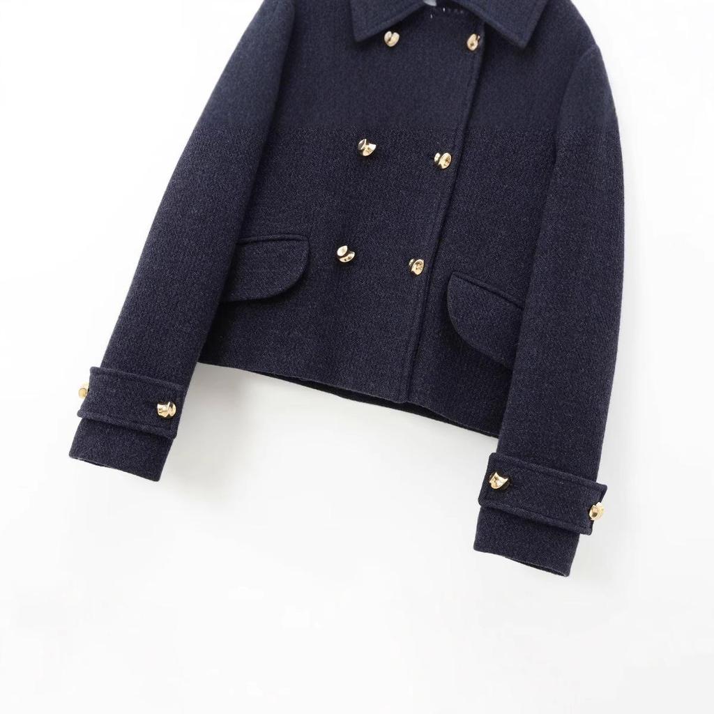 2024 Winter Women's European & American Style Double-Breasted Jacket with Cape Skirt - Little Fragrance, Round Neck