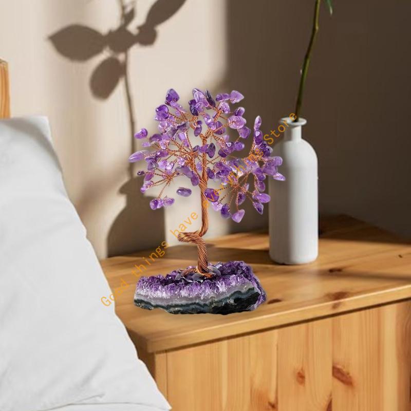 55KF Crystal Money Tree with Amethysts Cluster Base for Home Office Desktop Decors