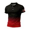 Men Short Sleeve Polo Shirt Gradient Design Button Up Flag Patch Classic Fit Comfortable Top