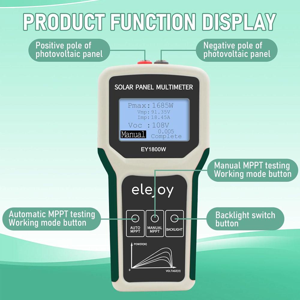 EL400B/EY800W/EY1600W/EY1800W Solar MPPT Photovoltaic Panel Tester Multimeter Smart MPPT Tools for Testing Solar PV Panel Data