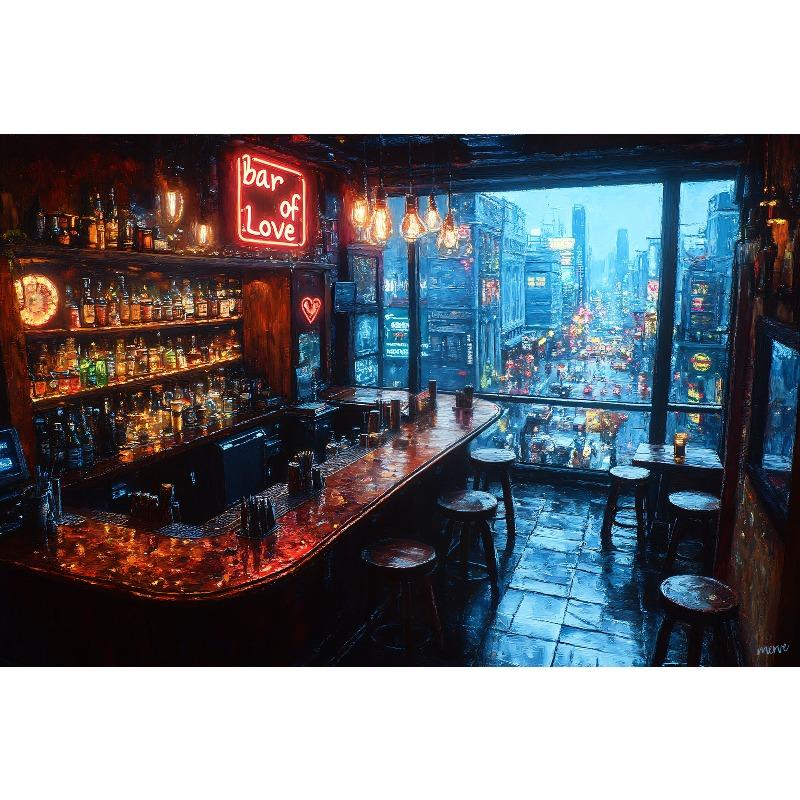 1pc frameless Cyberpunk Night City Landscape Poster Future Neon Lights Bar Design Canvas Wall Art for Living Room Home Decor