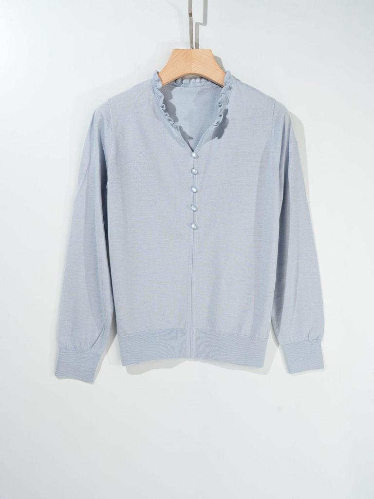 Autumn/Winter Women's 100% Pure Wool Ruffled Collar Sweater in Chinese Style - Little Chicken Yellow Base Layer