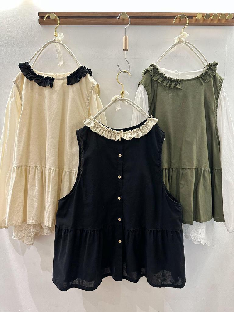 2026 Spring/Summer Women's Japanese Linen Ruffled Vest – Sleeveless, Loose-Fit, Reversible Jacket