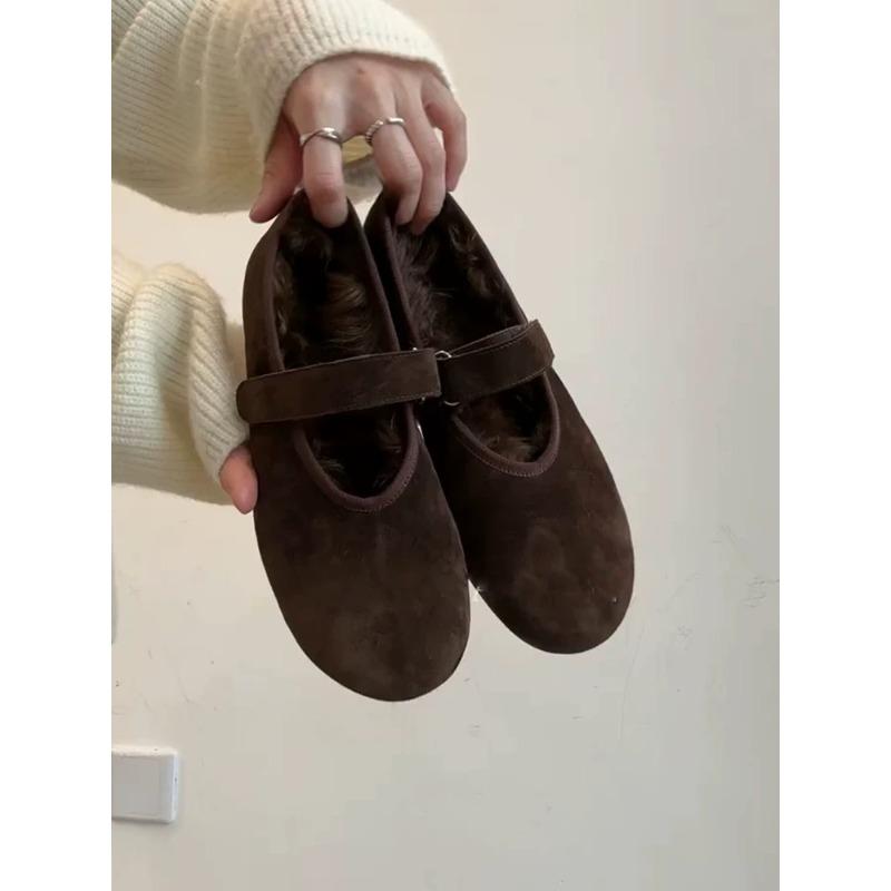 Cowhide version~ retro versatile flat-bottomed comfortable velvet Velcro with Mary Jane shoes women's autumn and winter single shoes