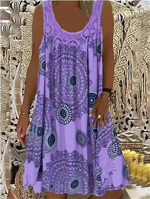 Elegant 2026 Sleeveless Lace Ruched Patchwork Flare Dress for Women S фиолетовый