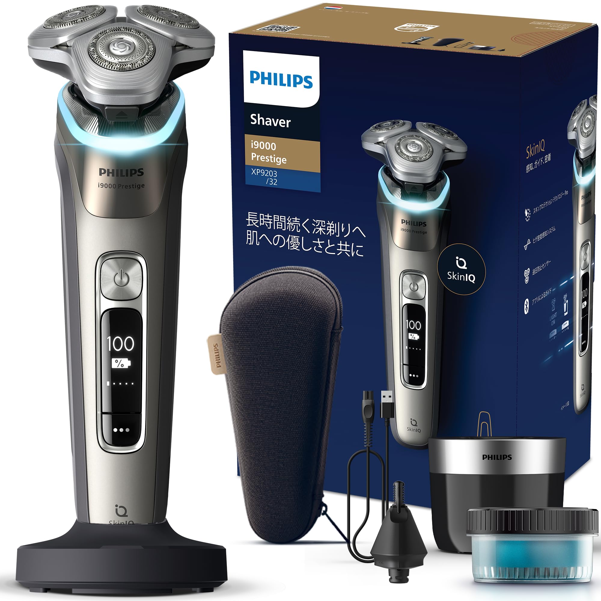 

Philips Electric Shaver i9000 Prestige Model with Cleaning Function Electric Shaver for Men Silver Gold (72 Blades, Rotary) XP9203/32