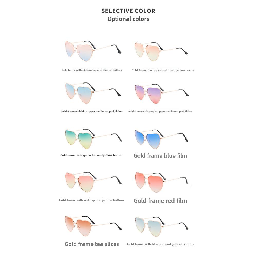 New Retro Metal Love Sunglasses, Peach Heart Ocean Piece Sunglasses Women's Heart-shaped Fashion Sunglasses