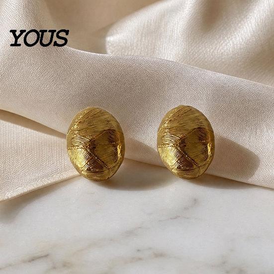 Comfortable Earrings 1 Pair Vintage Chunky Gold Plated for Women, Textured Geometric Jewelry Half Ball Stud Earrings, Minimalist Oval Round