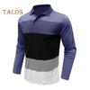Herbst Frühling Herren Top Umlegekragen Pullover Dehnbar Lange Ärmel Gestreifter Druck Mittellanges Fitness Business Alltagshemd
