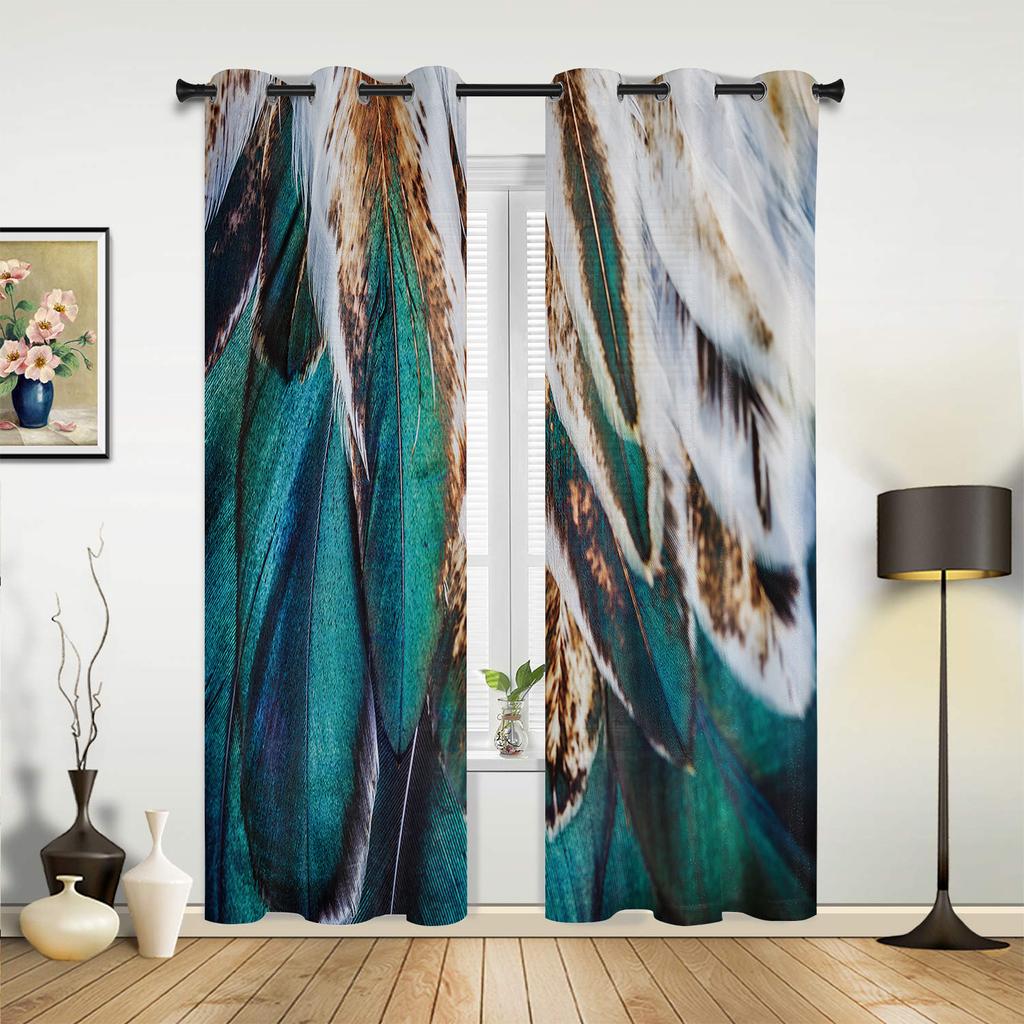 Purple Feather Watercolor Curtains Bedroom Living Room Drapes Kitchen Children Window Curtain Home Decor Modern Made Of Polyester Washable Area Ready